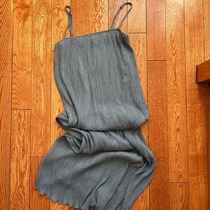 Madewell Blue-Gray Pleated Spaghetti-Strap Midi Dress